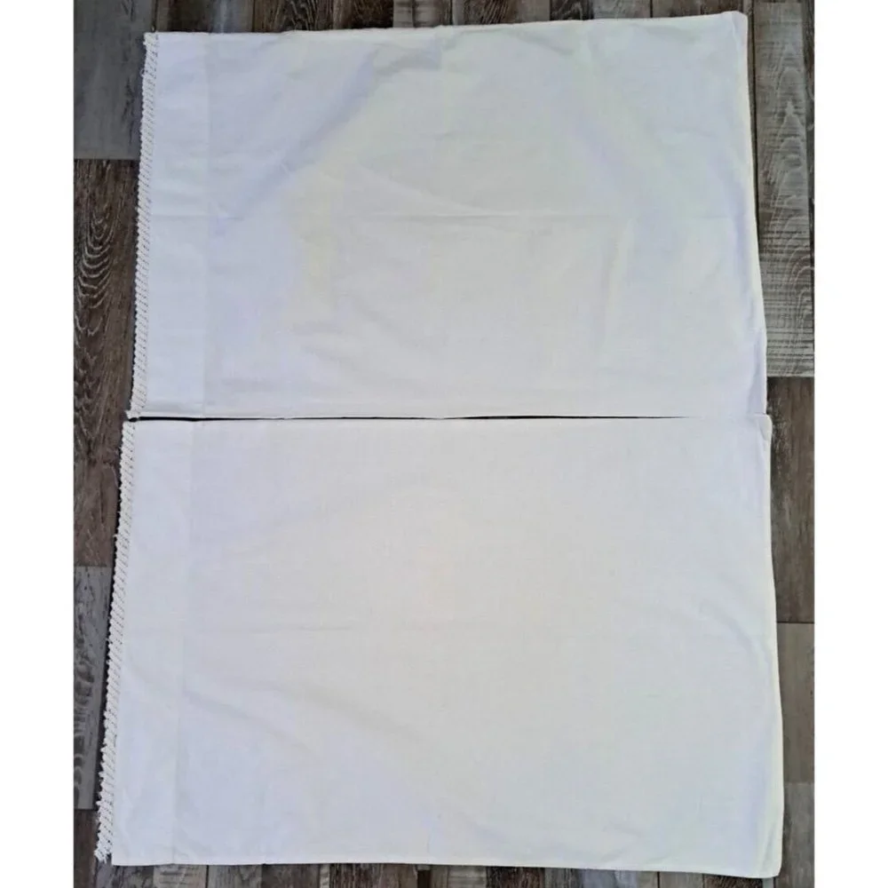 Vintage Handmade Standard Pillowcase White Crochet Lace Edge Cottage Set of 2